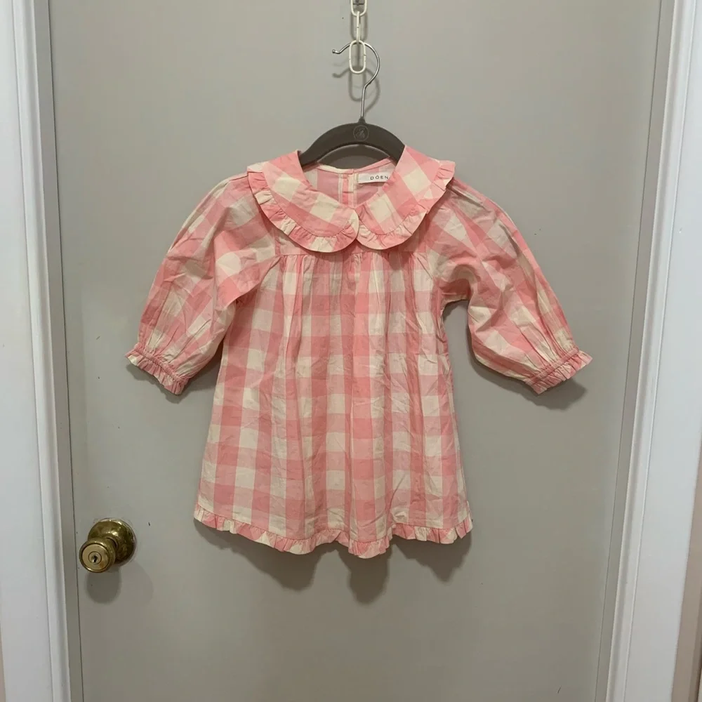 DOEN Pink Checkered Dress with Peter Pan Collar